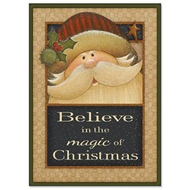 Classic Christmas Card 9 Pack ~ Santa, Believe in the Magic of Christmas (5" x 7"; White Envelopes; 9-1)