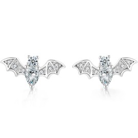 Silver Gold Plated Cute Bat Style Wedding Cocktail Party Biker Holiday Stud Earrings (Silver)