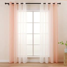 L.Z.E Curtain Pink White Colour Gradient, Transparent Curtains for Living Room, Bedroom, Girls' Room, 140 x 225 cm Long, Set of 2 Voile Curtains with Eyelets, Eyelet Curtain, Decorative