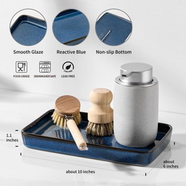 10"×6"×1" Bathroom Vanity Tray for Countertop- Ceramic Decorative Organizer Tray for Dresser Tops, Toilet, Perfume, Sponge Holder Soap Dish Dispenser for Kitchen Counter- Kiln-Transformed Blue