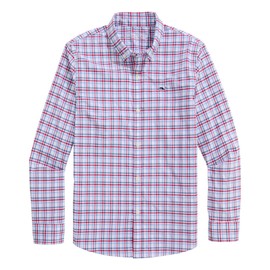 vineyard vines Boys Callwood Plaid Featherweight Performance Shirt, Lighthouse Red
