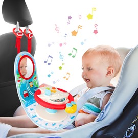 deAO Car Backseat Pretend Simulated Driving Steering Wheel Toy with Light and Music, Early Educational Toy Steering Wheel for Kids (Blue)