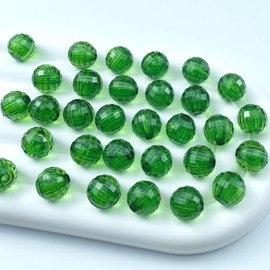 Tingoons 200 PCS 10mm Acrylic Round Faceted Beads Crystal Spacer Beads Multiple Faceted Loose Beads for DIY Jewelry Making Bracelet Necklace Earring Wind Chimes Wine Charms Sun Catchers(Dark Green)