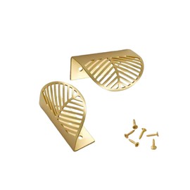 uvbws 2PCS Leaf Drawer pulls， Cabinet Handle, Art Deco Drawer pulls， Solid Brass, 1.57-inch Hole Center, Easy to Install with Screws - Edge Handle Brushed Gold foil knob and Vanity Drawer Handle