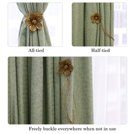 Lewondr Curtain tie Magnetic, 4 Pieces Vintage Resin Flower Curtain Drapery Holdback Window Curtain Decorative Buckle Holder for Home Cafe Balcony - Coffee