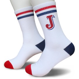 Grace Yonks Blue and Red Striped Socks With The Letter J, Vintage Monogram Socks For Men Women Teens. Gift For Friends & Family Birthday,Graduation Back To School.(015)