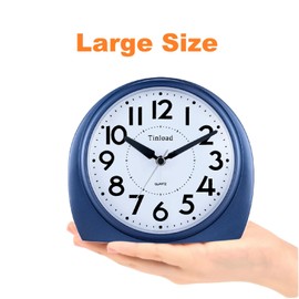 5.5" Large Analog Alarm Clock Silent Non Ticking, Gentle Wake, Beep Sounds, Increasing Volume, Battery Operated Snooze and Manual Light, Blue