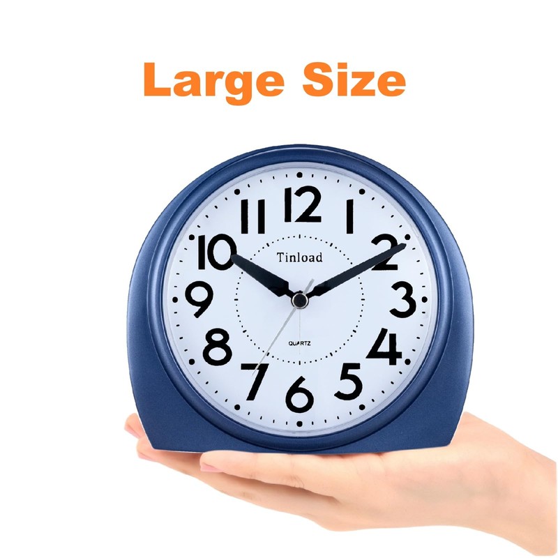 5.5" Large Analog Alarm Clock Silent Non Ticking, Gentle Wake,