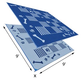 Ming's Mark DA3 Stylish Camping Reversible Dog Paw/Bone Patio Mat - 9' x 9', blue/white