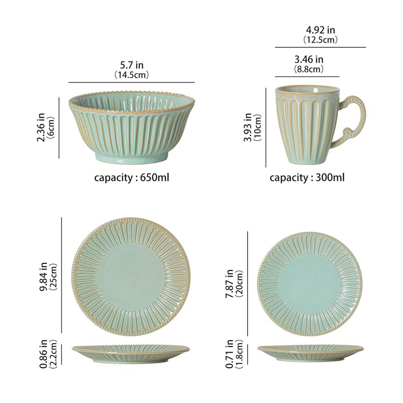 16-Piece Dinnerware Set for 4, Ceramic Plates, Bowls and Mugs,