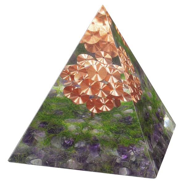 Nupuyai Amethyst Spiral Tree of Life Crystal Pyramid Energy Healing Chip Stone Pyramid Quartz Point Ornament with Gift Box