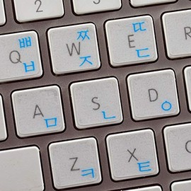 MAC Korean Keyboard Labels Layout with Blue Lettering ON Transparent Background for Desktop, Laptop and Notebook