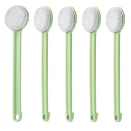 Beomeen Pumice Stone for Feet with Long Handle 14", 5 Pcs Hard Skin Callus Remover, Scrubber and Exfoliator for Dead Dry Skin, Softer & Smoother Feet, Pedicure Tool (Straight) Green
