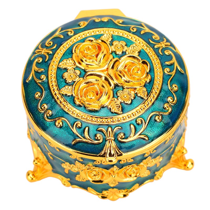 Retro Round Trinket Storage Organizer with Rose Pattern Round Metal