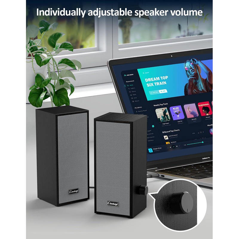 cinnkeyi Computer Speakers, 2.0 Computer Speakers USB Input PC Speakers,