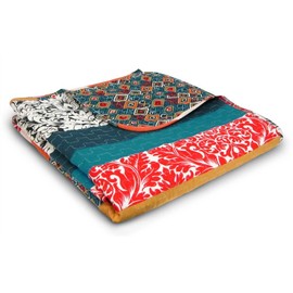 Lush Decor Boho Stripe Reversible Cotton Throw Blanket, 50" W x 60" L, Turquoise & Tangerine - Striped Throw Blankets for Bed - Couch Blanket - Boho Throw Blanket for Couch