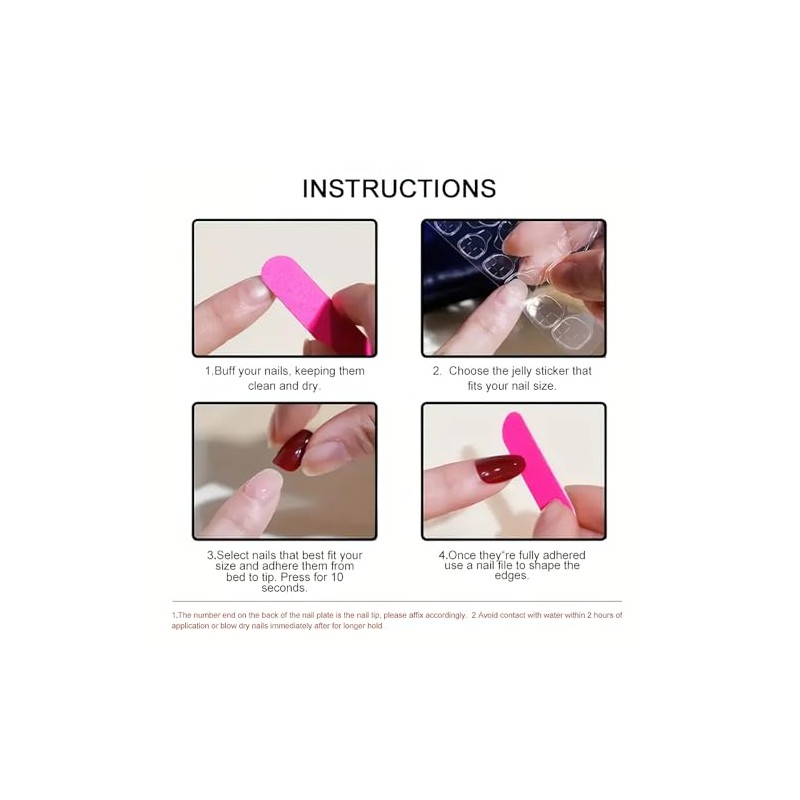 Uñas Postizas Francesas De Presión, Tamaño Mediano, Cuadradas, Brillantes, Con