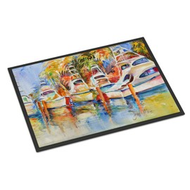 Caroline's Treasures JMK1052JMAT Deep Sea Fishing Boats at The Dock Doormat 24x36 Front Door Mat Indoor Outdoor Rugs for Entryway, Non Slip Washable Low Pile, 24H X 36W