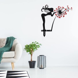Beenle-Icey Fairy Silhouette Wall Art Romantic Black Plating Iron Flower Fairy Garden Stakes Ornament Exquisite Hanging Branch Sticker for Patio Yard Bedroom Living Room(A)