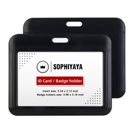 SOPHIYAYA 2 Pack Sliding Horizontal Badge Holder Hard Plastic Key Card Work Badge Sleeve for Office School Factory Teacher Student (Black)