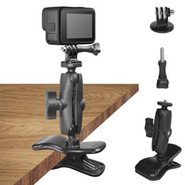 HLEESH Jaws Clamp Mount for GoPro Hero Cameras, Desk Webcam Stand Mount with 360° Ballhead 1/4” Thread for Action Cameras