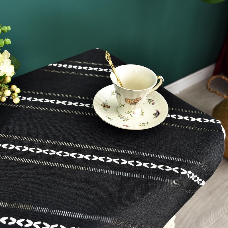 NEWISHER Rustic Farmhouse Embroidered Square Tablecloth Jacquard Striped Table Cloth