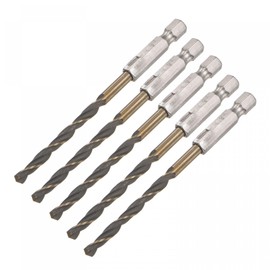 sourcing map 5 Pcs High Speed Steel Hex Shank Twist Drill Bit, 4.5mm Drilling Dia with 1/4 Inch Hex Shank 97mm Length