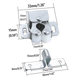 Luomorgo 10 Pack Double Roller Catch Cabinet Latches with Spear Strike for Cupboard Closet Door, Silver