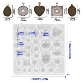 HOMEIDOL Resin Jewelry Molds Pendant Trays Making Kit with 30Pcs 5 styles Metal Pendant and 1 Pc Silicone Epoxy Jewelry Casting Molds for Pendant Crafting DIY Jewelry Gift Making