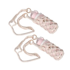 Eiyye Macrame Bottle Holder Cotton Woven Wine Carrier Fits 3.5" Diameter Bottles Drink Tote Bag for Water, Wine, Cans 2Pcs