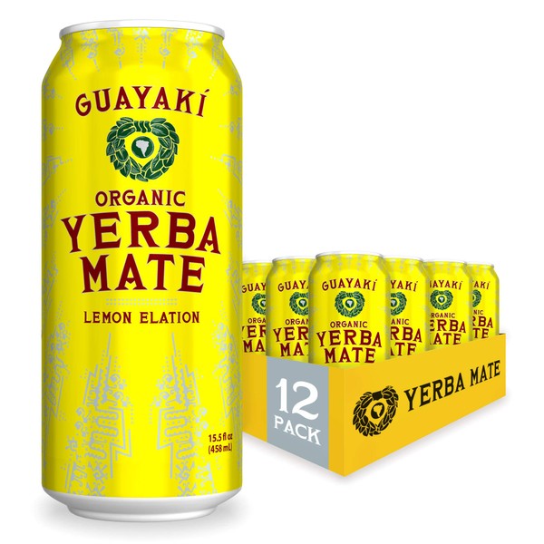 Guayaki Yerba Mate, Clean Energy Drink Alternative, Organic Lemon Elation, 15.5oz (Pack of 12), 150mg Caffeine