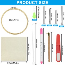 BUENTYA Embroidery Beads Punch Needle Embroidery Set Wooden Handle Embroidery Pens Punch Needle Cloth Adjustable Carpet Yarn Embroidery Punch Needle Tools Set Embroidery Hoop Fabric Eyelet Needles