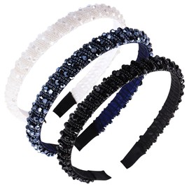 Pack of 3 Glitter Headbands, Rhinestone Hair Band, Bling, Crystal Headbands, Padded Headband Wide, Headband for Women with Crystal Beads, Wedding, Evening Party, Prom, Fashionable Headband