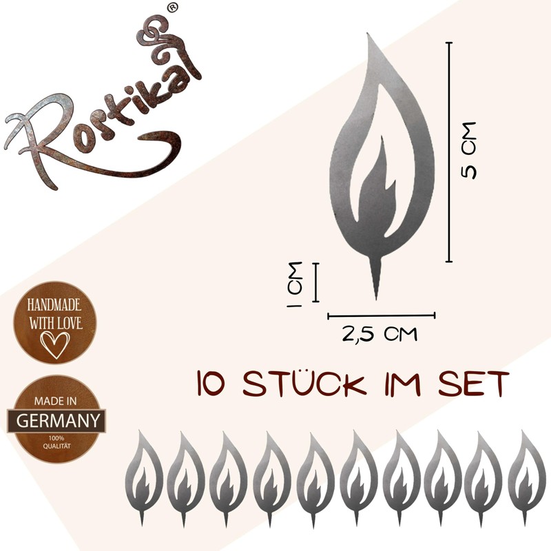 Rostikal Set of 10 Metal Decoration Set Flames 5 cm
