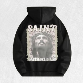 Saint Faith Over Fear Graphic Hoodie 100% Cotton US Warehouse 6 ColorsColor: Army Green, Size: S