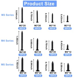 336Pcs Self Tapping Screws Black, M3 M4 M5 Round Head Wood Screws Assortment, 304 Stainless Steel Cross Drive Self-tapping Screws Kit for Home DIY Projects Soft Metal Plastic