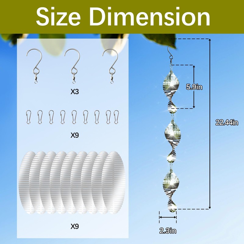 9 PCS Stainless Steel Bird deterrents for Outside,3D Bird Scarer
