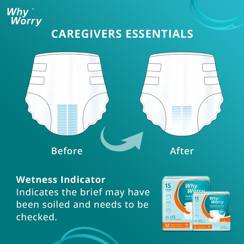 WhyWorry Adult Diapers with Tabs, Disposable Incontinence Briefs for Women