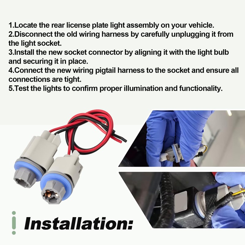 2 Set Rear License Plate Light Socket with Wiring Plug