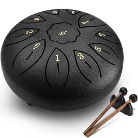 Facmogu Steel Tongue Drum, 6 Inch 11 Notes Rain Drum for Outside, Handpan Drums with Bag, Sticks, Finger Picks, Percussion Instrument for Meditation Yoga Musical Education Concert Mind Healing - Black