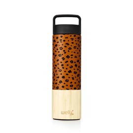 Welly Traveler 18oz | Vacuum Insulated & Infusing Stainless Steel Bamboo Water Bottle | Double Wall, Wide Mouth, BPA Free (Leopard)