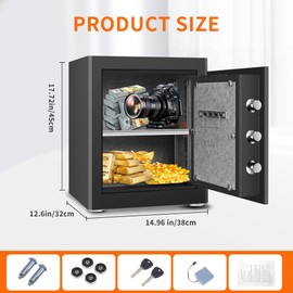 HSGCJS Biometric Fingerprint Safe Box with Digital Keypad, Security Safe for Home, Office and Hotel - 1.2 Cubic Feet