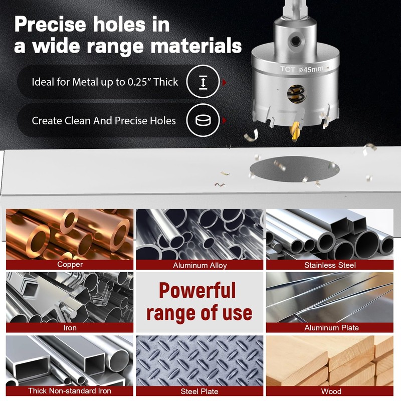 7/8" (22mm) Hole Saw Kit Tungsten Carbide Tip Hole Saw