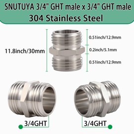 SNUTUYA 3/4”GHT Male to 3/4”GHT Male Connector，304 Stainless steel Garden Hose Adapter, Lead-free, Heavy Duty water hose connector, 2 Pack