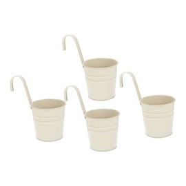 CAXUSD 4pcs Iron Hanging Flower Buckets with Detachable Hooks Balcony Flower Pot Gardening Decorative Planters with Drainage for Home Patio and Garden