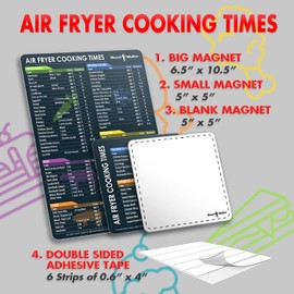 Air Fryer Magnetic Cheat Sheet Set (1 Set of 3 Pcs) - Cook Times Chart, Recipe Cards, Dry-Erase Fridge Whiteboard, Kitchen Accessories (Black).