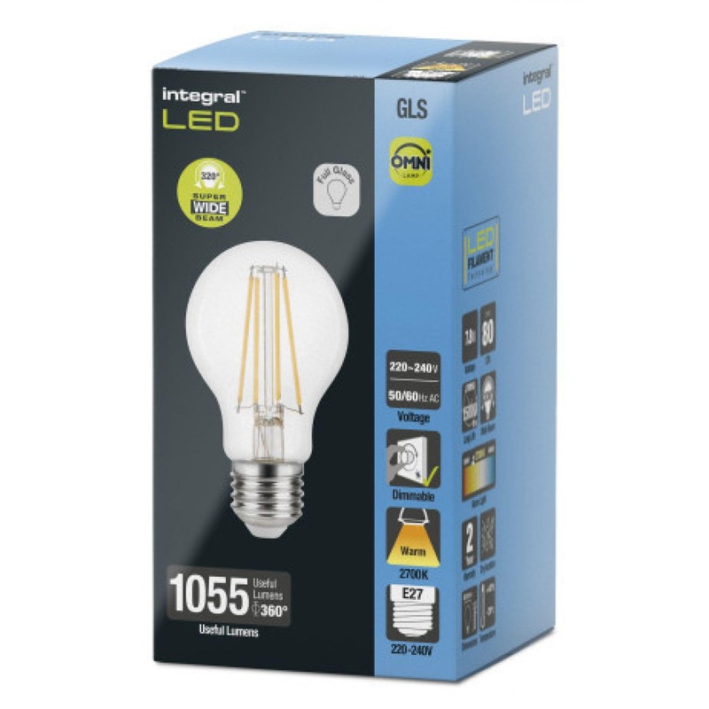 Integral ILGLSE27DC124 9.5w Filament LED GLS, dimmable, 2700K, E27, 1055lm