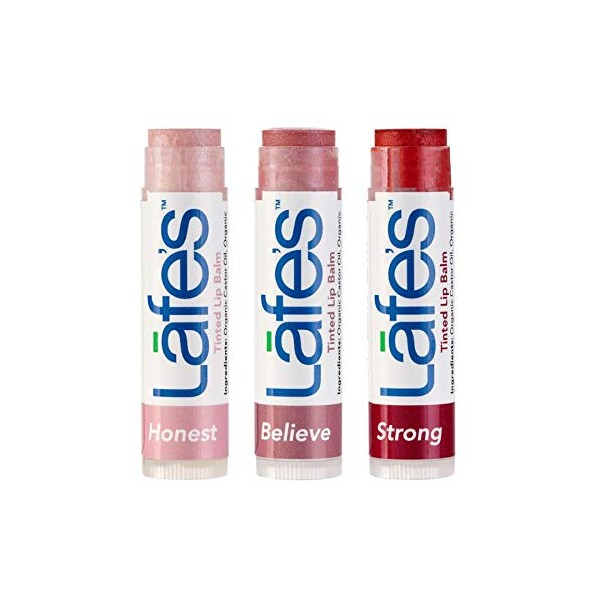 Lafe's Natural Body Care | Tinted Lip Balm Sampler - Honest, Believe, Strong | All Natural & Organic; 3 Pack (.15oz Each)