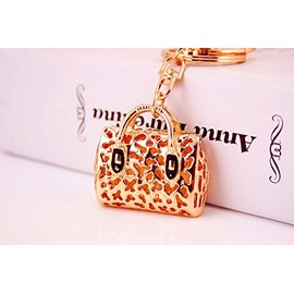 Gifts UK® Leopard Print Handbag Shaped Crystal Diamante Rhinestone Handbag Charm Bag Charms Keyrings Pendant Key Chain *UK Stock* (Gold)