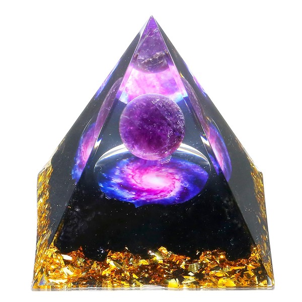 XIANNVXI 2.4 Inch Large Pyramid Gemstones Crystals Purple Amethyst Black Obsidian Stone Pyramid Natural Reiki Gifts for Women Men